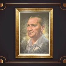 Altın Varaklı Çerçeveli Paspartulu Atatürk Tablo Hk1899