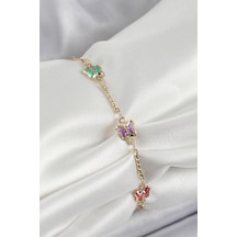 Pirinç Gold Renk Karışık Renk Zirkon Taşlı Kadın Bileklik Tj-bb7057 Altın - Çok Renkli