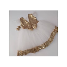 Hayy Baby Kids Wear Kız Bebek Gold Paletli Beyaz Tül Elbise