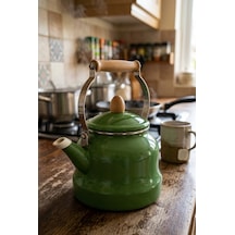 Vintage Ahşap Saplı Emaye Demlik Kettle 2,5lt Yeşil 2406-c