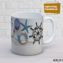 Kişiye Özel Kupa İsimli & Fotoğraflı Premium Hediye Bardak Deniz Temalı Beyaz