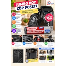 Floppy Jumbo Boy Çöp Poşeti 80x110 Cm 10 Adet Siyah Kalın Endüstriyel Çöp Torbası