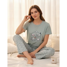 Mihra Kadın Compakt Penye Bisiklet Yaka Kısa Kol İnce Pijama Takımı 90784m - 1 Adet Yeşil