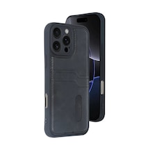 Apple Uyumlu iPhone 16 Pro Uyumlu Kılıf Sara Kartvizitli Deri Kılıf - Siyah