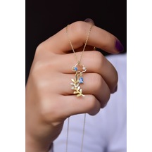 Papatya Silver 925 Ayar Gümüş Gold Kaplama Kristal Zeytin Dalı Yağmur Bulut Kolye
