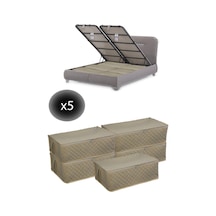 5 Adet Kapitoneli Bazaaltı Hurç 60x40x22 - Büyük Boy Baza Hurcu Krem Tela 60 X 40 Bej Tr Diğer