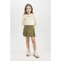 DeFacto Kız Çocuk Pile Detaylı Cepli Gabardin Etek D3212A824WNKH262 Haki