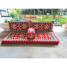 Şark Köşesi Minderi Ürgüp Desenli İkili Sedir Takımı Kırmızı