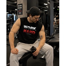 Urbantrendstore Baskılı Premium Fitness Sporcu Atleti Gym Tişört %100 Pamuklu T-shirt Açık Siyah