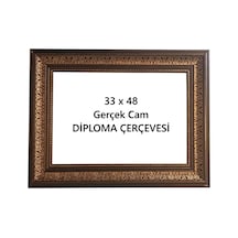 Diploma Çerçevesi Dekoratif 33 X 48 Kahve Rengi Gold Gerçek Cam Çerçeve Kahverengi Gold
