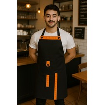 Boydan Askılı, Cepli, Servis Önlüğü 1 Adet Siyah-turuncu