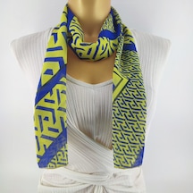 Tedz Collection Paredora Geometrik Desenli Sarı Lacivert Uzun Fular Çok Renkli
