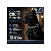 Köpek Zincir Boyun Tasması Paslanmaz Çelik Mavi Dokuma Kayış 43-52 Cm Ayarlanabilir