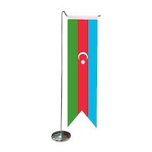 Masa Üstü Kırlangıç Azerbaycan Bayrağı + Krom L Direk Masa Bayrak