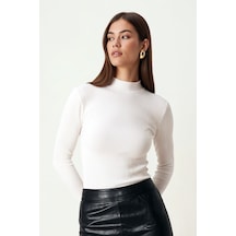 Armonika Kadın Beyaz Uzun Kollu Triko Crop Bluz Arm-26k042011