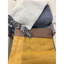 Sesli Comfort Kahve Sarı Mavi Kare Desen Skoç Pamuk Örme Battaniye 200x220 Çift Kişilik Battal Diğer