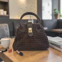 Sienna Straw Mini Bag Kadın Koyu Kahverengi Hasır Çanta Kahve