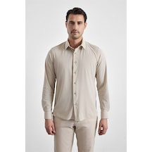 Süvari Ekru Slim Klasik Yaka Düz Casual Gömlek Gm1008400364-bj1