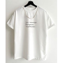 Flood Of Style Unisex Beyaz Soru Sormayın Baskılı Bisiklet Yaka Tshirt