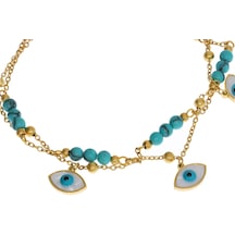 Kadın Mavi Boncuk Ve Göz Detay Çelik Halhal Gold