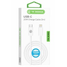Yk Design Yk-k363 Pd Lightning 20w Örgülü Şarj Kablosu 3 Metre Şarj Data Kablosu