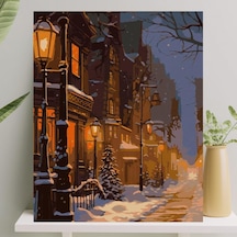 Sayılarla Boyama Tuval Seti Fırça Boya Dahil Çıtalı 40x50 Cm - Karlı Cadde Çok Renkli