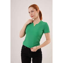 Kısa Kollu Yaka Detaylı Kaşkorse Yeşil Bluz Karışık