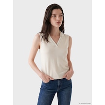 Lcw Comfort Bej Polo Yaka Soft Touch Kadın Atlet