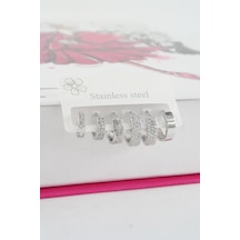 Kadın Vip Seri Özel Tasarım Baget Zirkon Taşlı 6'lı Küpe Seti 020 Sarı