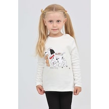 Toontoy Kız Çocuk Regular Fit Bisiklet Yaka Baskılı Sweatshirt - 2 İplik Ekru