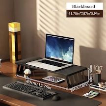 Motion003 Ergonomik Ahşap Monitör Standı Yükseltici Siyah Raf Yazı Tahtası 40 Cm Büyük Çift Ekran Masa Rafı Ofis Ev Çalışma Alanı İçin