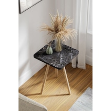 İntergo Kare Tasarımlı Ahşap Ayaklı Tekli Zigon Sehpa Siyah Mermer