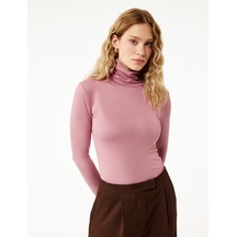 Koton Slim Fit Viskon Kumaş Uzun Kollu Balıkçı Yaka Tişört Pembe 6wak50162ek Gül