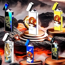 Willowhaven Siyah Altın Ejderha Şık Ultra Hafiz Usb Şarjlı Rüzgar Geçirmez Çift Ark Plazma Çakmak Siyah