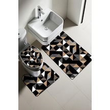 Modern Desenli Dijital Baskı 3 Lü Banyo Paspas Takımı Yıkanabilir Kaymaz Tabanlı Klozet Takımı Klz0016 Renkli
