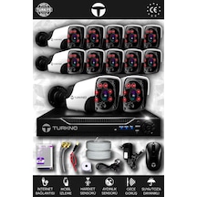 Turkno 12 Kameralı Pania 12 Dış Kamera Set HDD'siz Full HD Gece Görüşlü Güvenlik Kamerası Sistemi