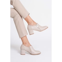 Analin Shoes Kadın Hakiki Deri Fermuar Detaylı Şık Topuklu Ayakkabı Silvergrey