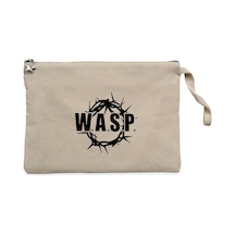 WASP Logo Text Krem Clutch Astarlı Cüzdan / El Çantası Krem