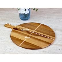 Doğal Akasya Ağacı Yuvarlak Pizza Ve Sunum Tahtası, Saplı Büyük Boy Jumbo Uyumlu Ahşap Şarküteri Tepsisi 42 X 54,5 X 1,5 Cm