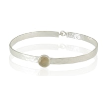 Kadir Jewellery 925 Ayar Gümüş Kaplama El İşçiliği Zirkon Taşlı Kadın Kelepçe Bilezik Beyaz