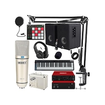 Midex İmpressive Paket - 5 Stüdyo Ekipmanları Seti Monitör Mikrofon Ses Kartı Kulaklık Midi Klavye Pad Controller