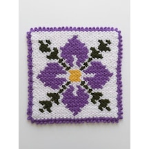 Herşey Fırsat Banyo Lifi Yün El Örmesi Çeyizlik Kare Çiçek Desenli Ebat 34x34 Cm