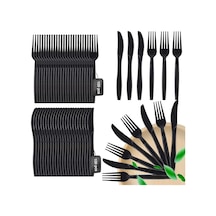 Plastik Siyah Çatal Bıçak Seti Takımı- 100 Ad. Çatal + 100 Adet Bıçak - 18 Cm. Siyah