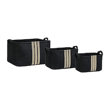 Ocean Home Textile 3'lü Çizgili Siyah Renk Jüt Sepet Set 24 X 17 X 14/30 X 21 X 18/42 X 31 X 25 Cm Çok Renkli