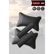 Volvo S90 Uyumlu Deri Yastık Siyah Deri Kemer Koruyucu Set Lüks