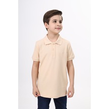 Toontoy Kids Toontoy Unisex Polo Yaka Düğmeli Uzun Kısa Tişört Bej