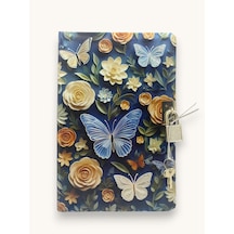 Lacivert Kelebek 3d Görünümlü Hatıra Defteri Günlük Kilitli Defter 80 Yaprak