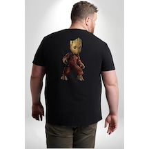 Angemiel Bebek Groot Guardians Galaxy Büyük Beden Siyah Tişört Kadın Erkek Ünisex Sırt Baskılı Siyah