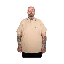 Mode Xl Büyük Beden Erkek Likralı Süprem Cepli Polo Yaka T-shirt 21558 Bej Bej