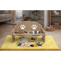 Ahşap Kedi Mama Ve Su Kabı İle Paspası, Çift Hazneli Metal Mama Ve Su Kabı, Çift Hazneli Köpek Mama Kabı Oval Mama Kabı